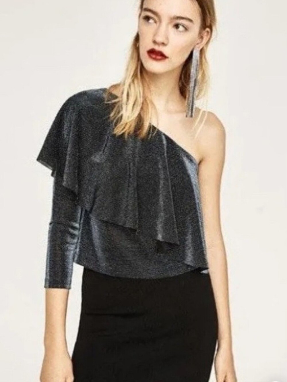 Zara One Shoulder Shimmer Top